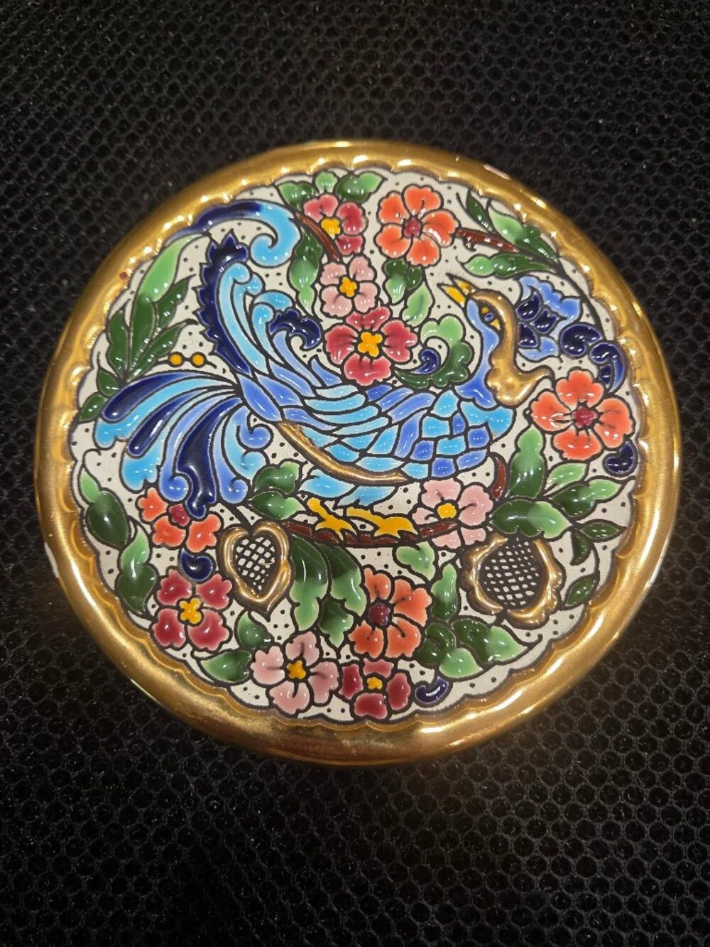Artecer Sevilla Spanish Cuerda Seca 24K Gold Peacock Wall Plate